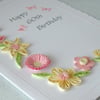 Handmade quilled birthday greeting card with quilling flowers