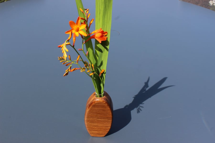 Handcrafted Oak Wood Sculptural Bud Vase