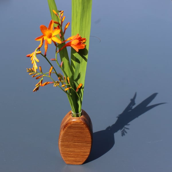 Handcrafted Oak Wood Sculptural Bud Vase