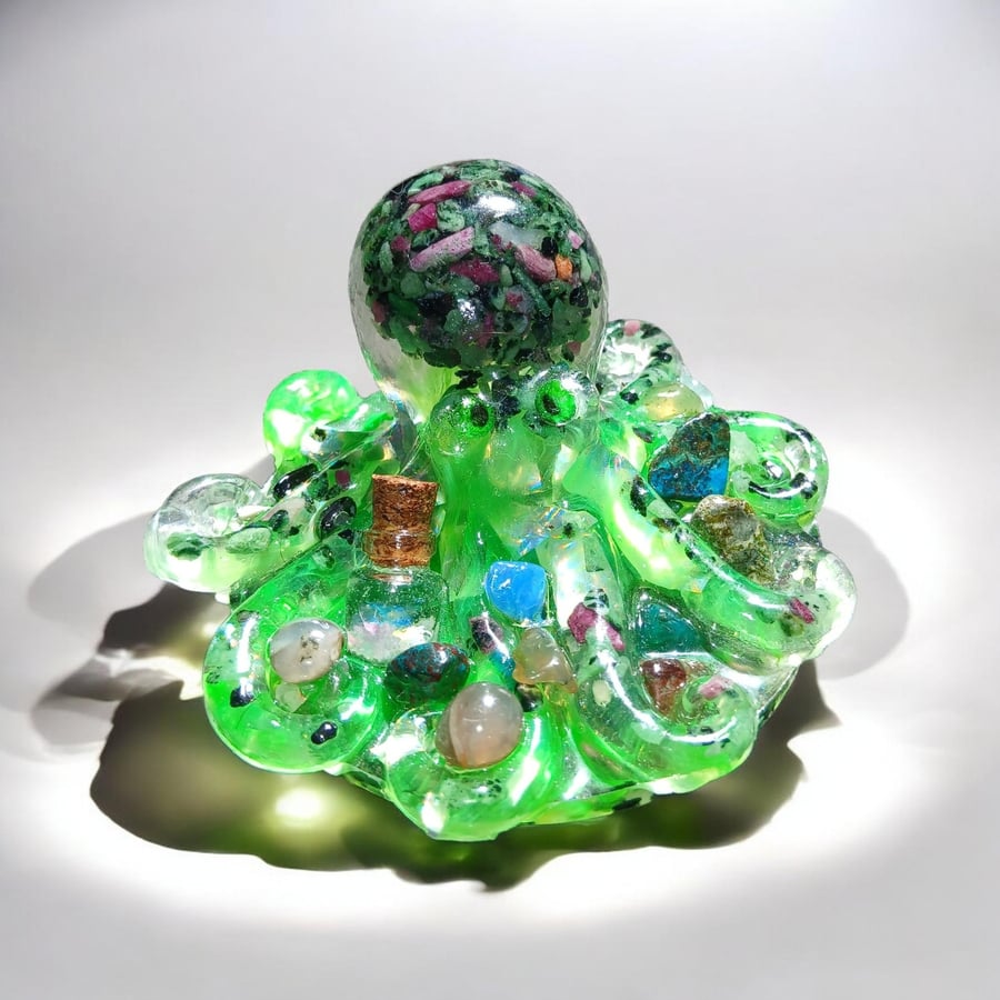  Emerald Tide Octopus Crystal & Gemstone Charm