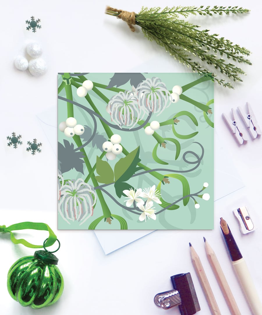 Mistletoe & Old Man's Beard Christmas Card - sustainable, recyclable