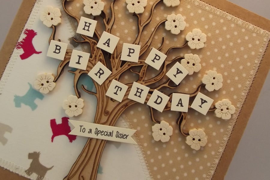 Happy Birthday To A Special Sister Fabric Greetings Card