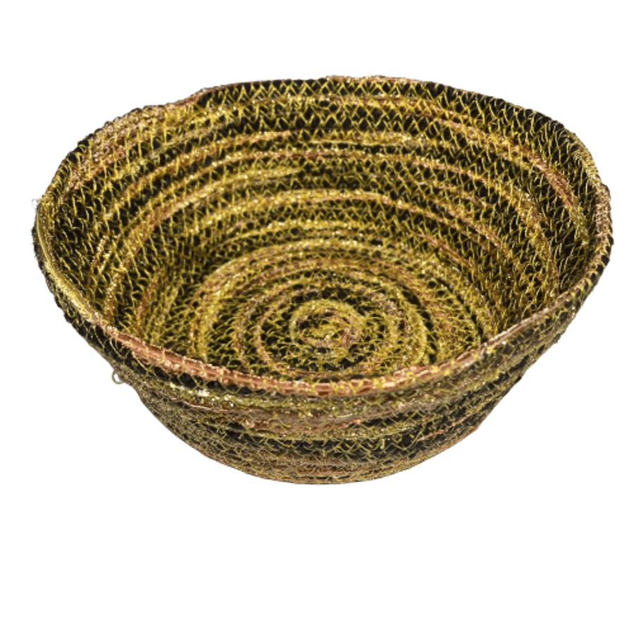 Textile Bowl, braided cord in yellow, gold and black, rope bowl