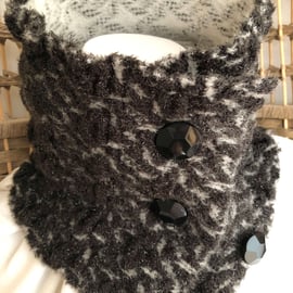 Knitted Collar in Charcoal yarn with lurex and Winter White Alpaca yarns