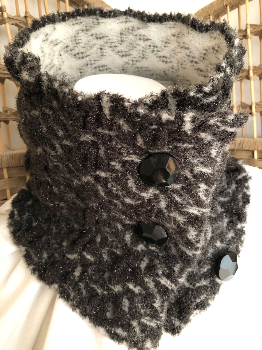 Knitted Collar in Charcoal yarn with lurex and Winter White Alpaca yarns