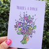 A6 “Thanks a Bunch” Thank You Postcard with cute monster and flowers