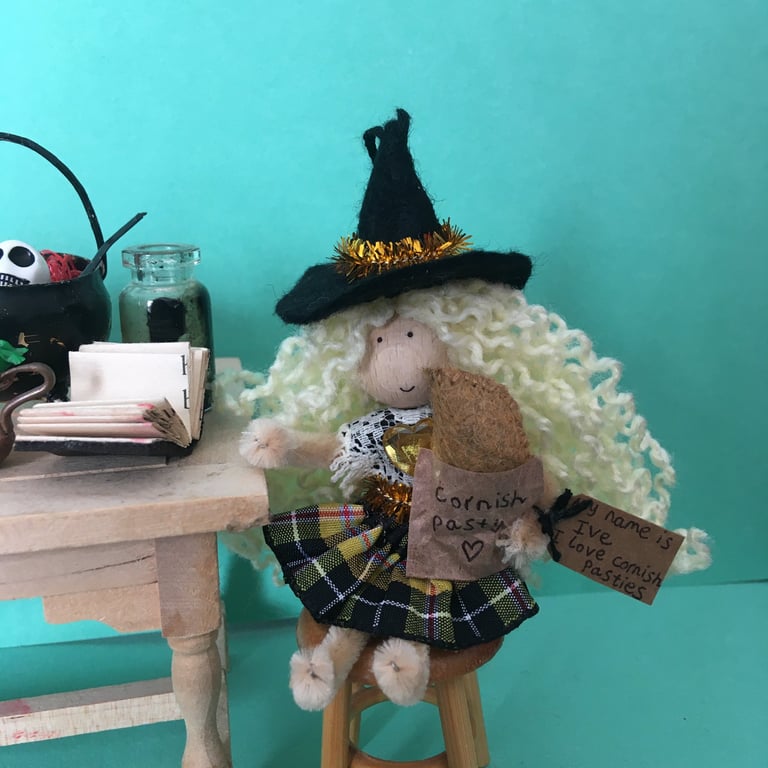 Cornish Tartan Witch Doll Hanging Decoration, Halloween Decor, Witch Core