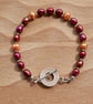 Dark Red and Orange Pearl Bracelet with Sterling Silver Toggle Clasp - Image 2