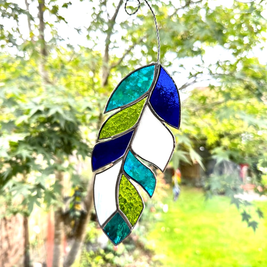 Stained Glass Feather Suncatcher - Handmade Window Decoration - Multi Mallard