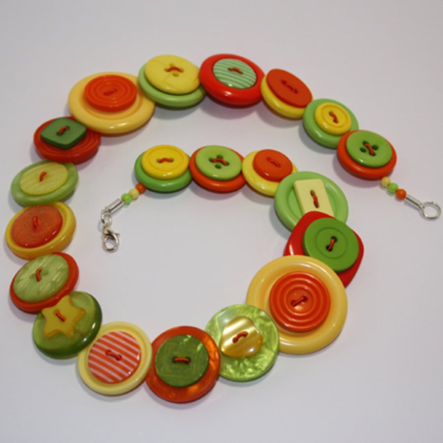 Citrus - Yellow, Lime and Orange button necklace