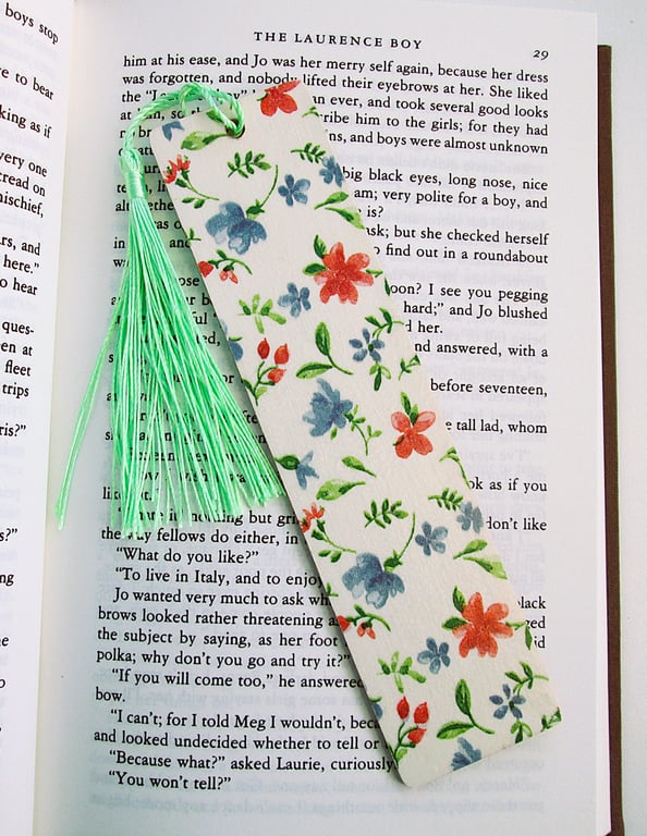 Perfectly imperfect Jane Austen flowers wood decoupage bookmark with tassel