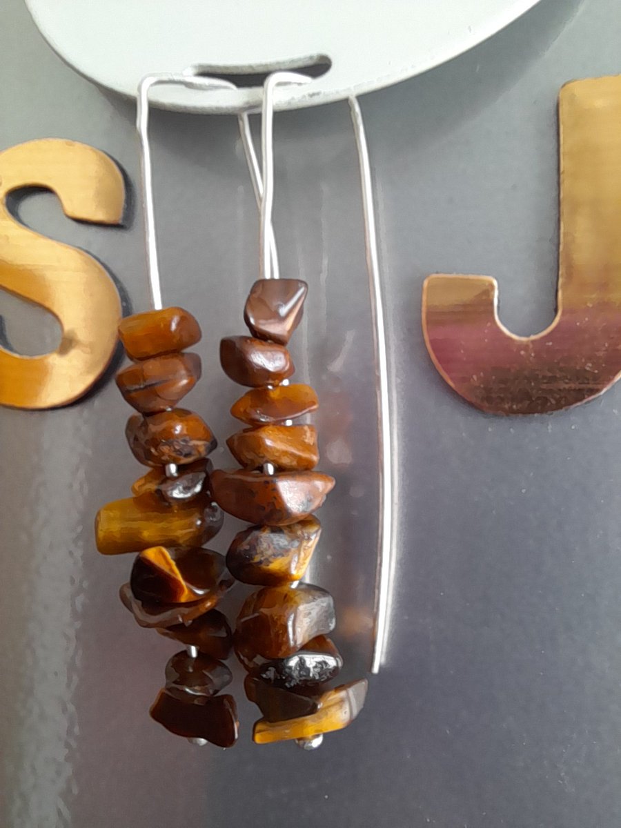 Recycled Sterling Silver and Tigers Eye drop earrings 