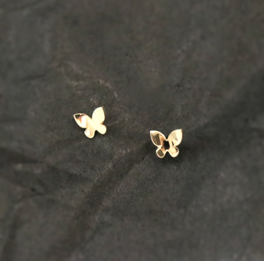 14k Solid Gold Butterfly Earrings, 14K Solid Gold Earrings, Gift For Her 