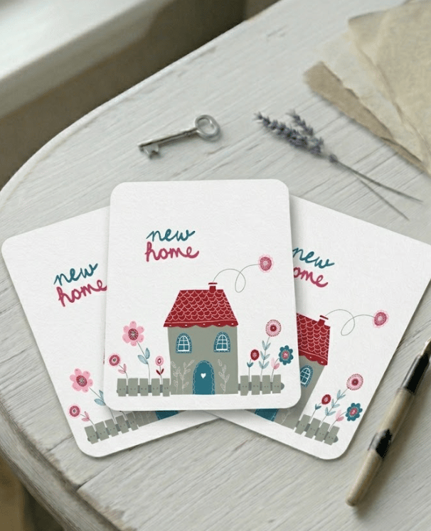 New Home Card - Illustrated Cottage Congratulations Post card - Note Card