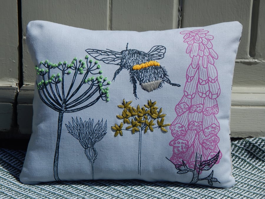 Bee and Wild Flower -  Light Stone grey Small Screen printed Cushion
