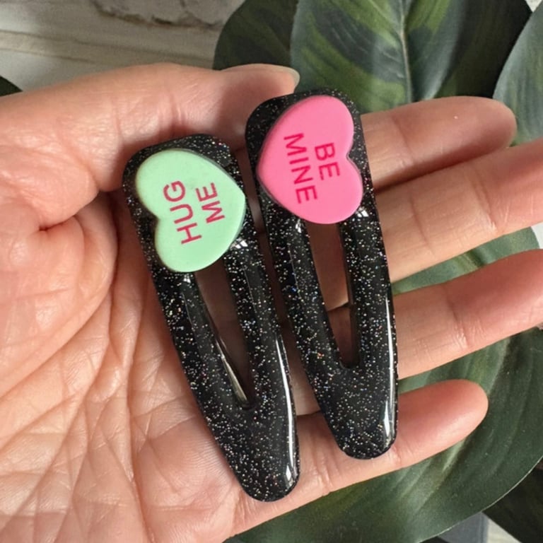 2 x conversation hearts hair clip slides  