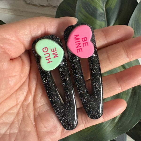 2 x conversation hearts hair clip slides  