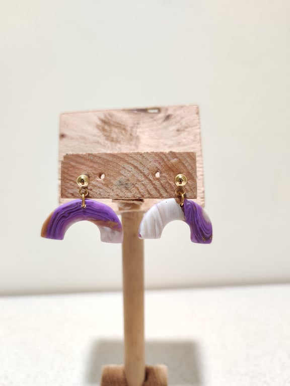 Geode slice swirl arch polymer clay earrings