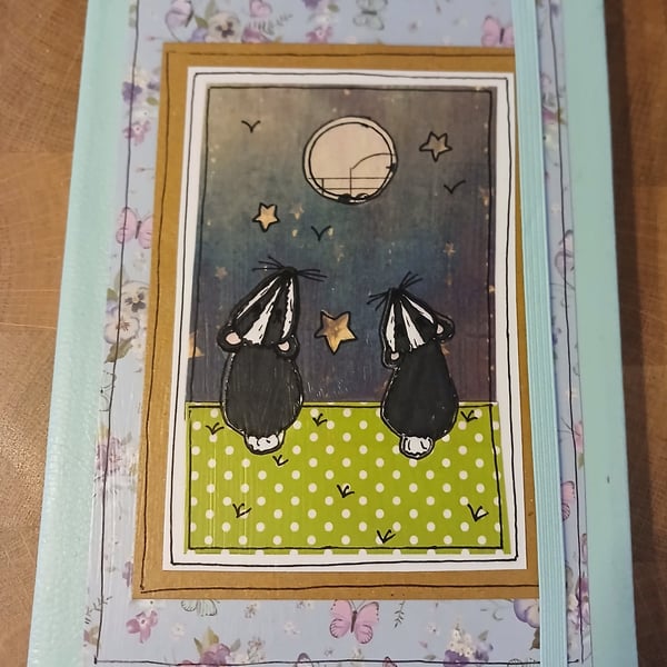 Quirky art, moongazer A5 lined hand decorated quirky badgers journal ,notebook