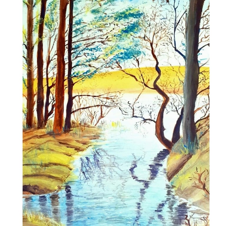 Siblyback Lake Cornwall Original Gouache Painting