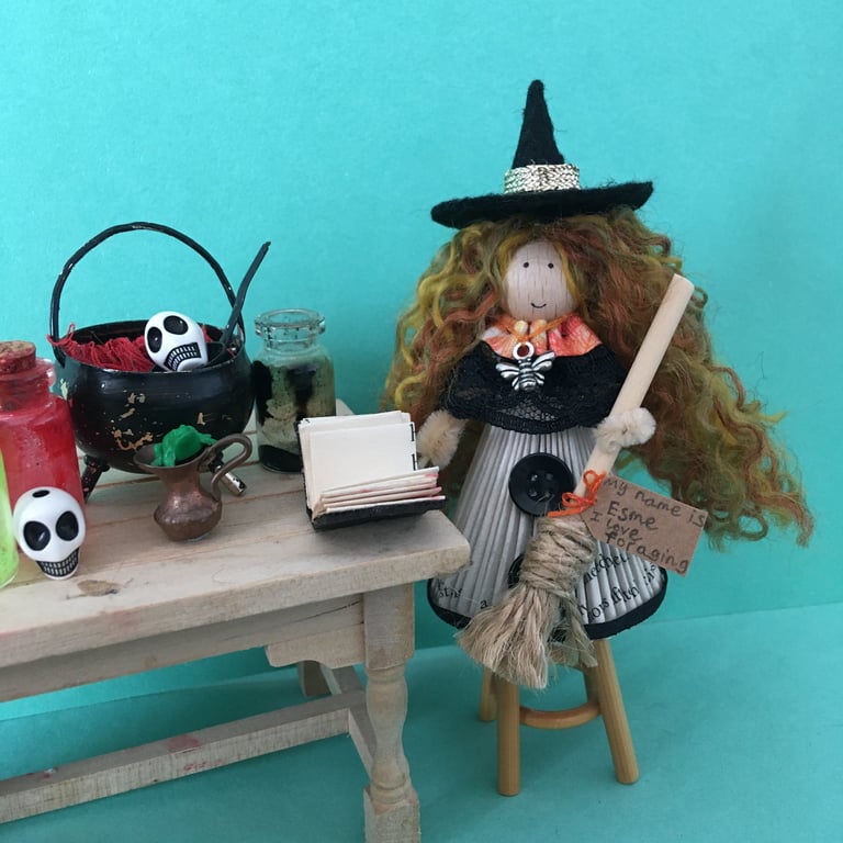 Autumn Coloured Witch Doll Decoration, Halloween Ornaments, Autumn Decorations