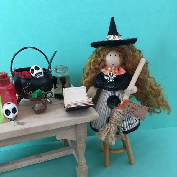 Autumn Coloured Witch Doll Decoration, Halloween Ornaments, Autumn Decorations