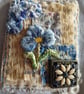 Slow-stitched and needle-painted blue floral brooch