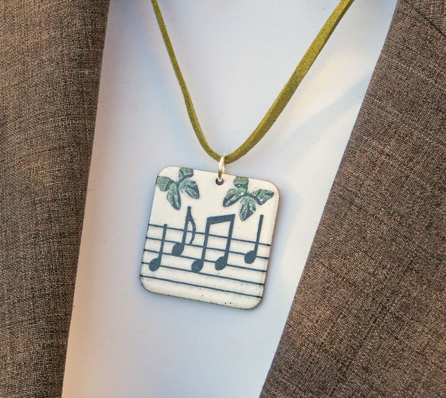 ‘Perfectly Imperfect’ Square Butterflies and Music Enamelled Pendant