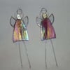 Hand made stained irridescent glass angels - pink