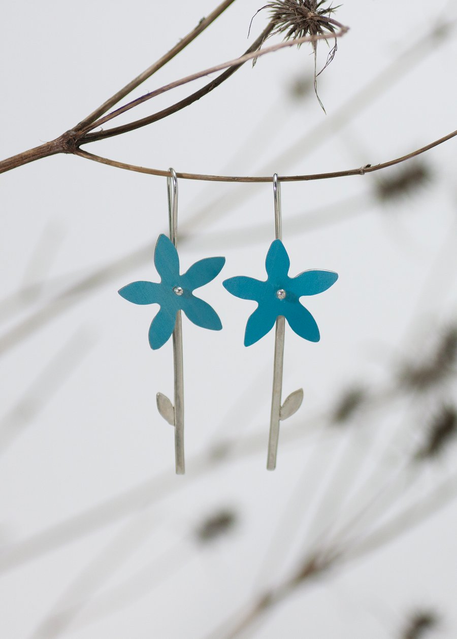 Turquoise Wildflowers on Recycled Sterling Silver Stems