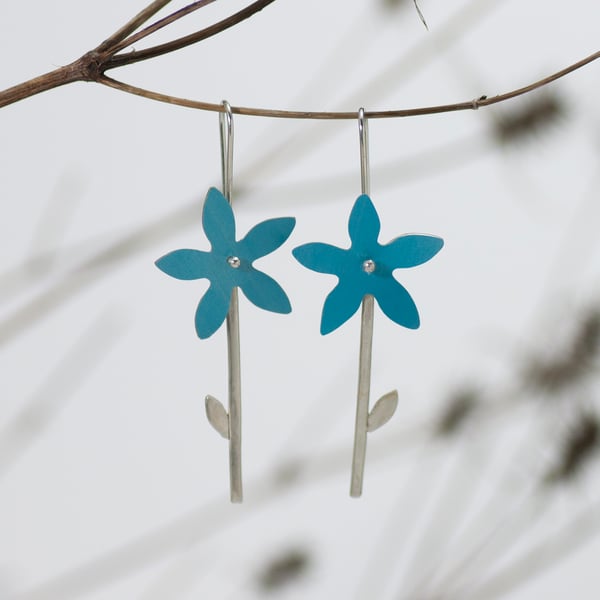 Turquoise Wildflowers on Recycled Sterling Silver Stems