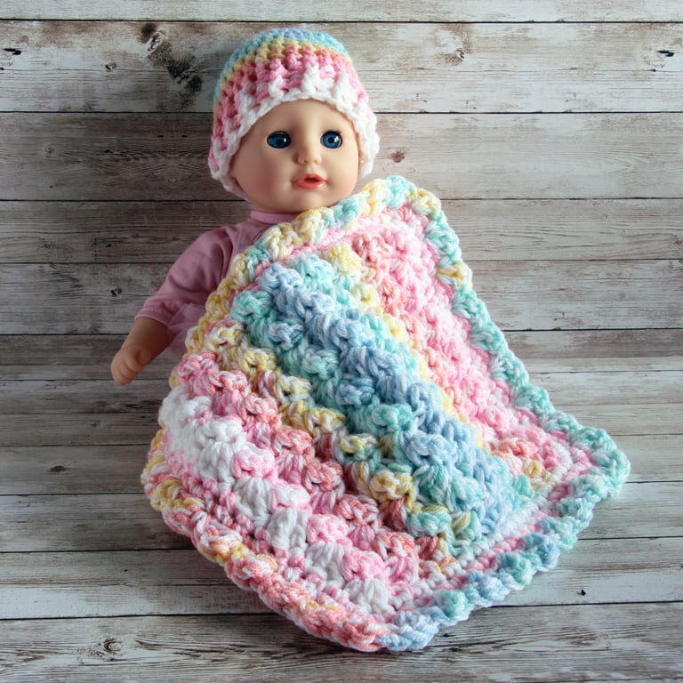 Crochet Doll Blanket and Hat, Handmade Doll Blanket and hat, Nap, Snuggle time