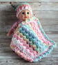 Crochet Doll Blanket and Hat, Handmade Doll Blanket and hat, Nap, Snuggle time - Image 1