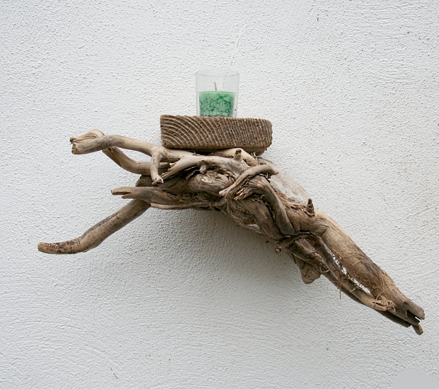 Driftwood Candle Holder,Drift Wood, Wall Mounted, Cornwall, UK (a)