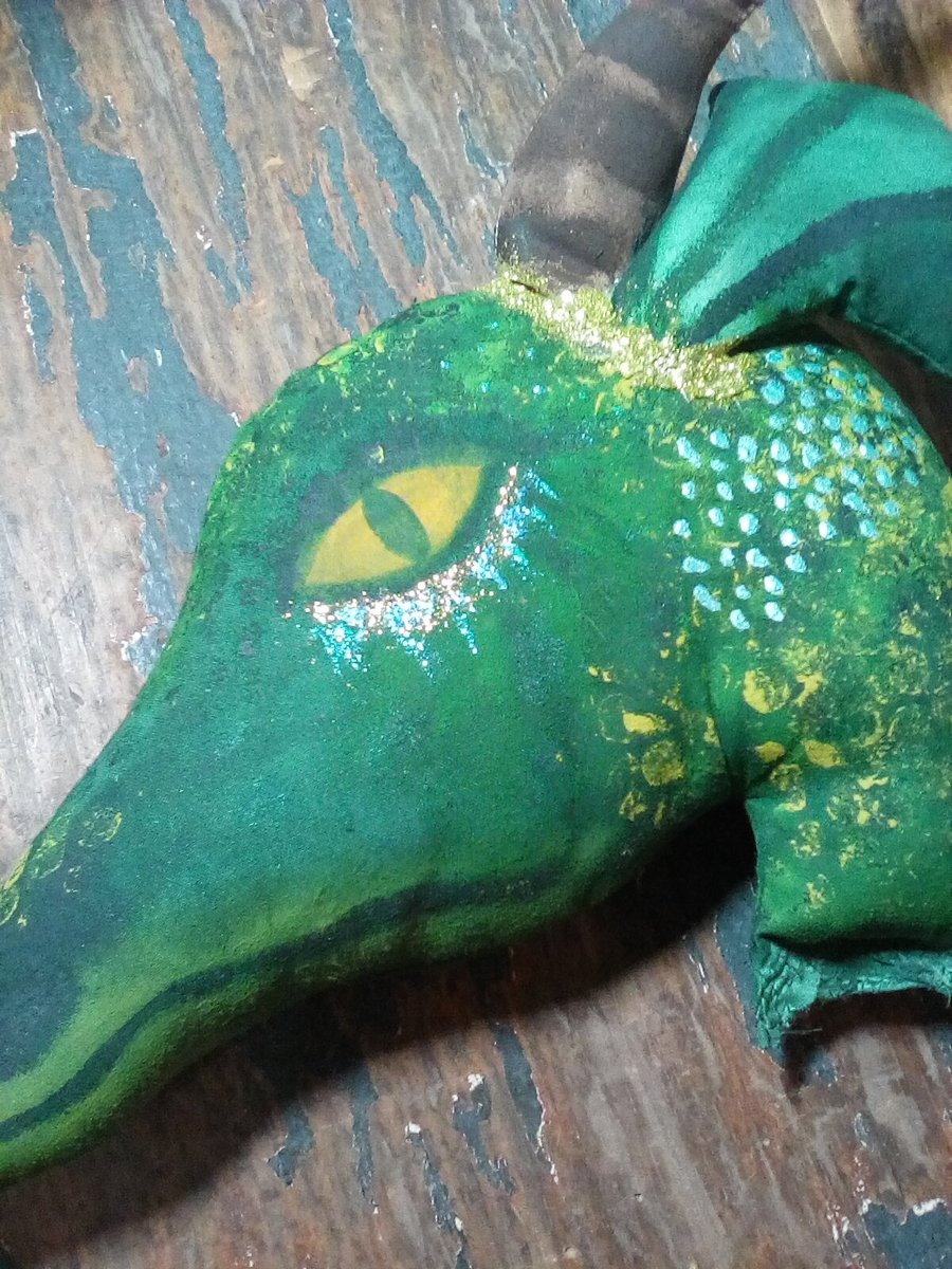 Hand painted textile art hanging dragons head, Folksy