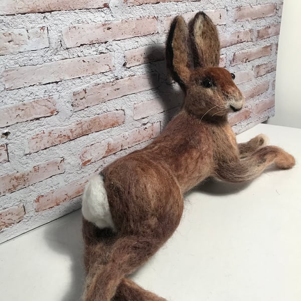 Needle felted-reclining hare-soft sculpture-home decoration 