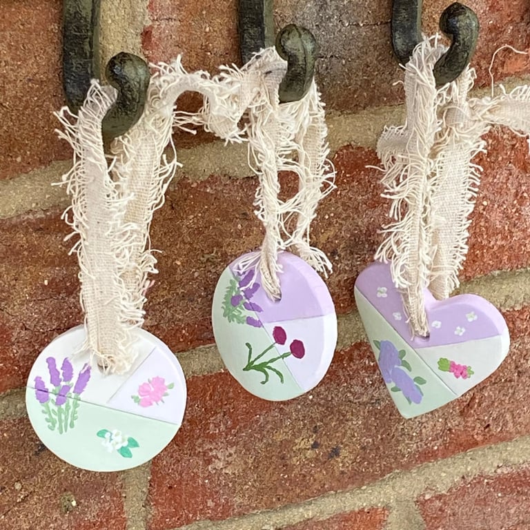 Cottage Garden Lavender - Hand Painted Hanging Decorations (set of three)