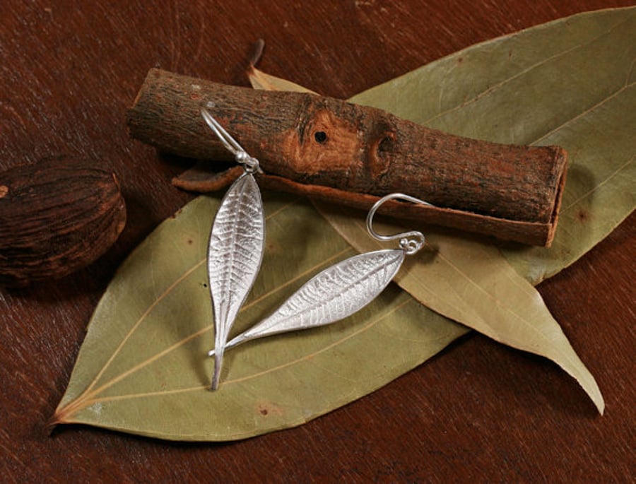 Silver Leaf Earrings, Leaf Earrings, Sterling Silver Earrings, Dangle Earrings