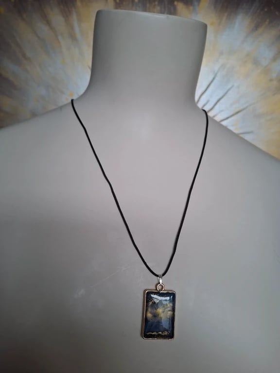 Blue and Gold Rectangle Shaped Hand Made Resin Crafted Pendant 