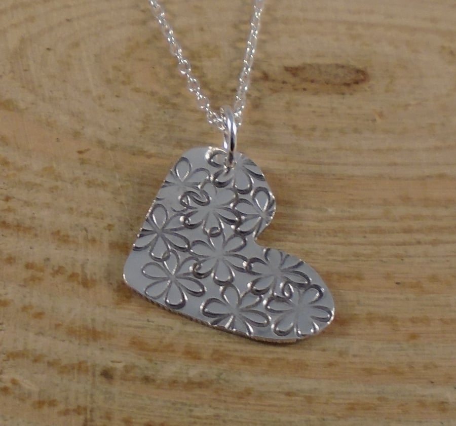 Sterling Silver Daisy Heart Necklace