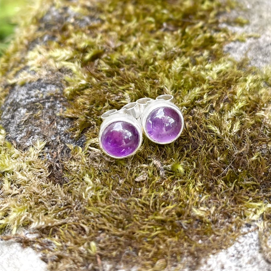 Pale Amethyst stud earrings sterling silver, gemstone studs