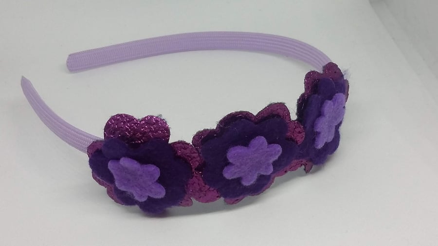 Purple hair band Alice band with flowers