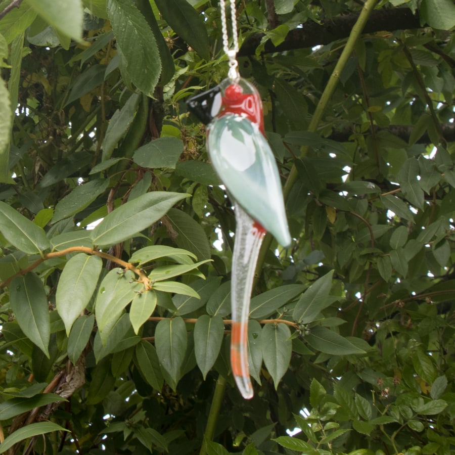 Red & Green Glass Hanging Parrot - 6069