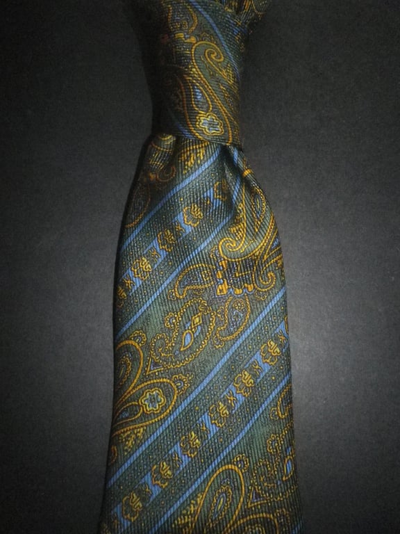 Green & blue paisley stripe silk madder tie, 8cm blade, free shipping, gift wrap