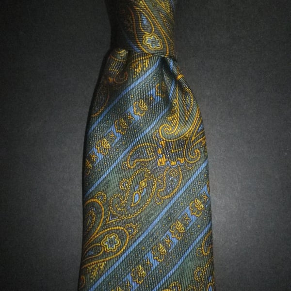 Green & blue paisley stripe silk madder tie, 8cm blade, free shipping, gift wrap