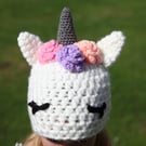Unicorn novelty winter crochet hat, toddler, child, adult size