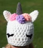 Unicorn novelty winter crochet hat, toddler, child, adult size