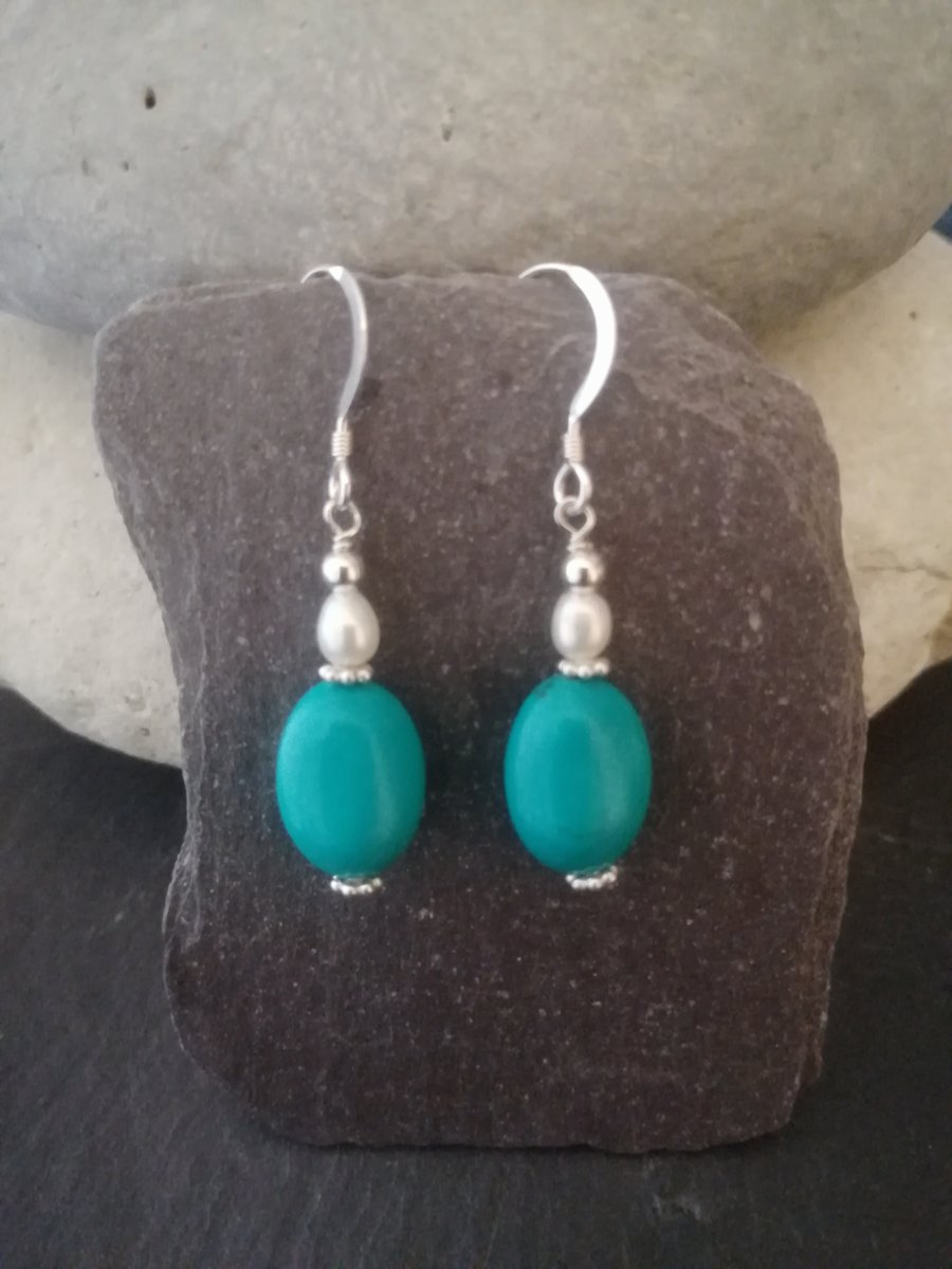 Turquoise, Pearl and Sterling Earrings