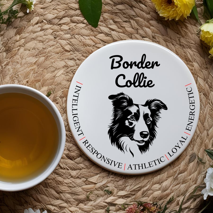 Fun Border Collie Coaster with dog characteristics - can be personalised