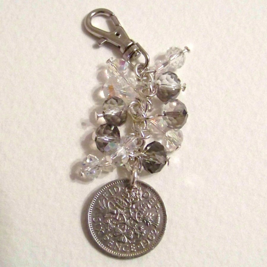 Vintage Lucky Sixpence Bag Charm